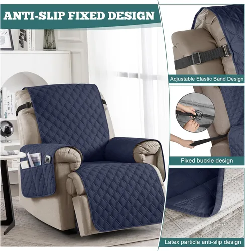 Vista 5 de Ruaozz Funda para silla reclinable 100% impermeable, antideslizante, funda de asiento para silla reclinable, lavable, con correas elásticas