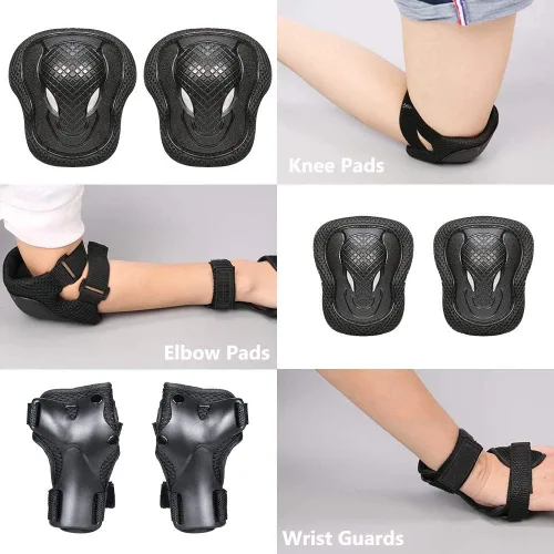 Vista 2 de Juego de casco de bicicleta para niños, certificado por la CPSC con rodilleras, coderas, muñequeras, casco ajustable para edades de 3-5-8-15 años