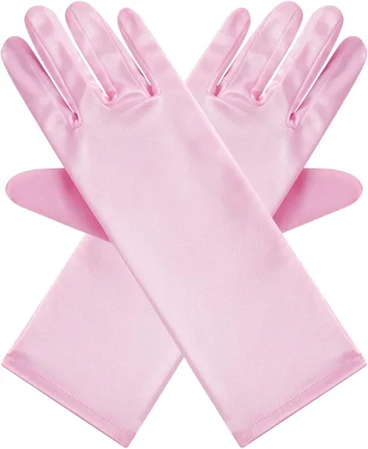 Vista 3 de Papoopy Guantes de satén para niñas para primera comunión princesa fiesta de té disfraz de 3 a 12 años