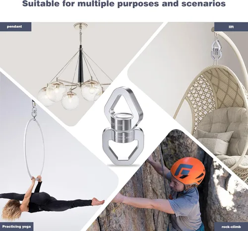 Vista 5 de Columpio Giratorio, Dispositivo de Rotación de Seguridad de 35KN, Columpio para Danza Aérea para Niños, Hamaca Colgante (Plata Completa)