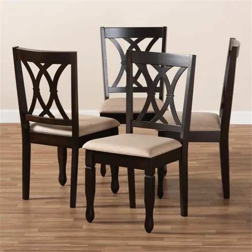 Vista 7 de BOWERY HILL Sillas de comedor de madera y tela de caoba Mid-Century
