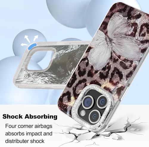 Vista 450 de I-MGAE-IN-AR - Funda diseñada para iPhone 12 y 12 Pro, diseño de mariposa plateada brillante, funda protectora de poliuretano termoplástico, suave