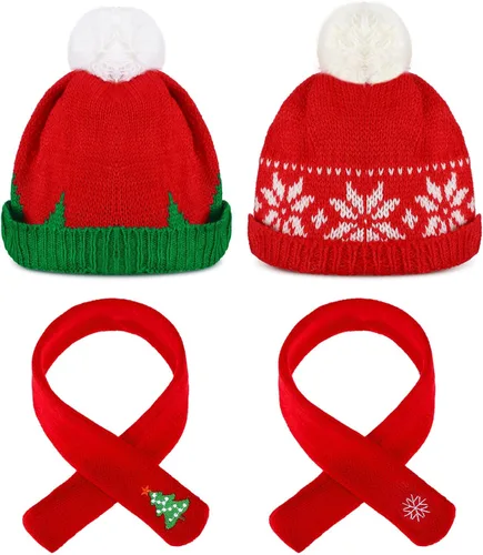 Vista 10 de Paquete de 4 unidades de ropa de muñeca de Navidad, mini muñeco de nieve, bufanda, sombrero de punto de Papá Noel, bufanda de árbol de Navidad