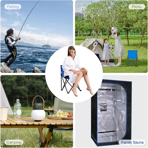 Vista 9 de ZONEMEL Silla portátil para sauna, plegado rápido, ideal para sauna, pesca, mochilas compactas ligeras, color azul