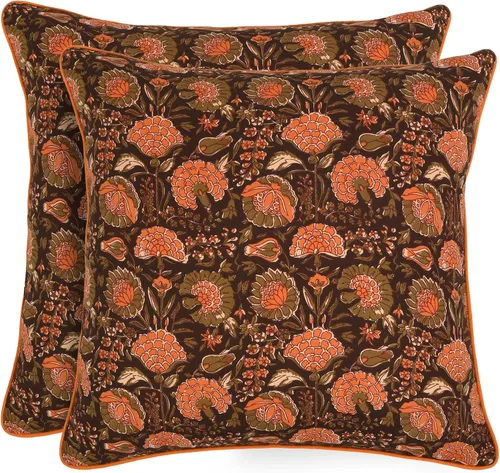 Vista 22 de Ridhi Fundas de almohada de algodón con estampado de bloques para almohadas decorativas para sala de estar, elegantes y bohemias, bonitas fundas
