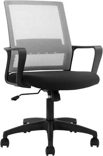 Vista 8 de Silla de oficina, silla ergonómica de escritorio de malla con respaldo medio, silla de malla giratoria de altura ajustable, silla de computadora