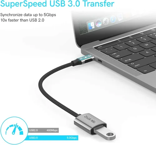 Vista 2 de Tek Styz Adaptador USB-C USB 3.0 funciona para LG G7 OTG Tipo-CPD macho USB 3.0 convertidor hembra. (5Gbps)