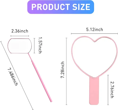 Vista 2 de TBWHL Espejo de Mano de Viaje en Forma de Corazón, Espejo de Mano Cosmético con Mango para Afeitado de Una Sola Cara Portátil de Viaje Espejo