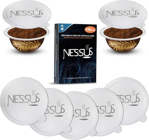 Vista 8 de Kit Reutilizable Nessus para Cápsulas Nespresso Vertuo, Reutiliza Cápsulas de Café Antiguas para Nespresso Vertuo: 100 Piezas de Tapa de Aluminio