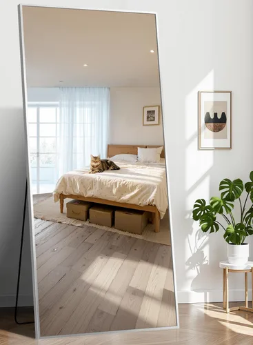 Vista 10 de Espejo de pie de 71 x 30 pulgadas de longitud completa, espejo de pie con marco de aleación de aluminio, espejo de cuerpo grande para dormitorio