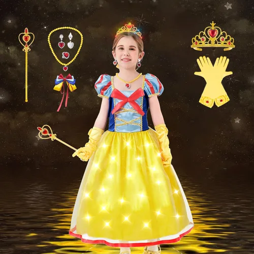 Nalmits Princess Costume for Girls, Light-Up Dress with Accessories, Fantasy Gown Outfits for Birthday Party