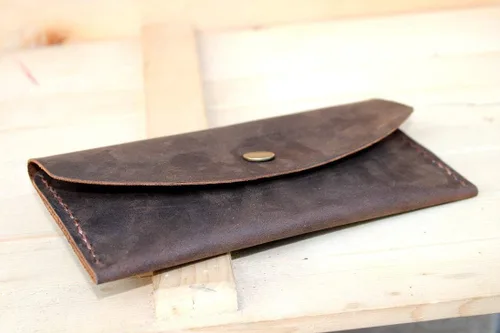 Vista 4 de Handmade High Quality Retro Leather Multi-function Envelope Mobile Phone Card Holder Wallet