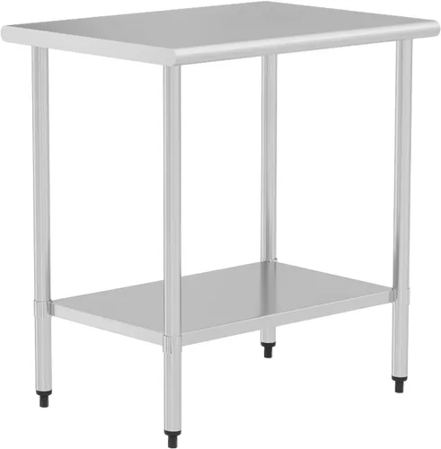 Vista 12 de Mesa de preparación y trabajo de acero inoxidable con estante ajustable y salpicadero, isla de cocina con almacenamiento, estaciones de trabajo Mesa