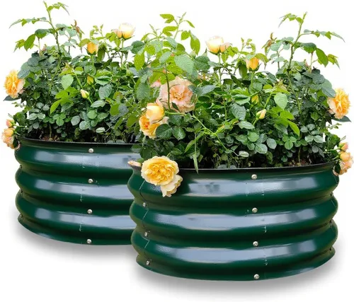 Vista 55 de GARDMAX 2x2x1FT Galvanized Round Raised Garden Bed Kit, Metal Planter Boxes Outdoor with Easy Assembly, Large Garden Bed for Vegetables, Fruits