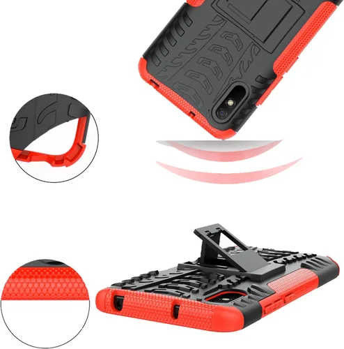 Vista 6 de Asuwish Funda de teléfono para Xiaomi Redmi 9A Redme 9i con protector de pantalla de vidrio templado y soporte delgado híbrido resistente resistente