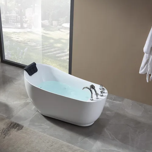 Vista 4 de Empava 67 in. Acrylic Freestanding Tub Hydromassage Gracefully Oval Shaped Whirlpool 7 Water Jets Soaking SPA, Single-Ended Massage Bathtub with