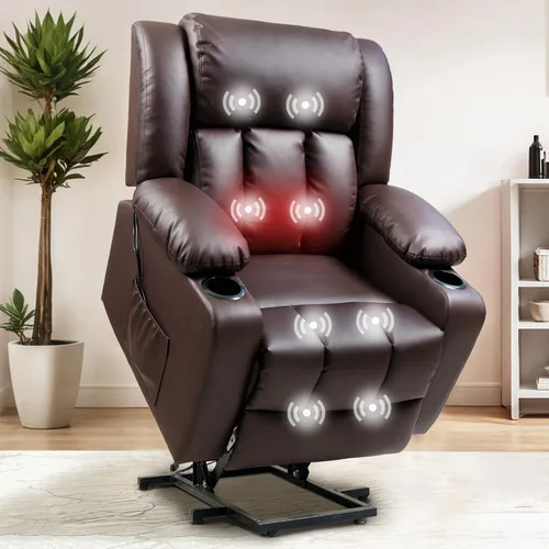 Vista 11 de FLEXISPOT Silla reclinable eléctrica con masaje y calor, silla elevadora de un solo motor, tapicería de tela de felpilla, USB/tipo C, portavasos