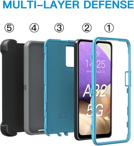 Vista 5 de Funda para Galaxy A32 5G, Samsung A32 5G funda resistente A32 5G no compatible con 4G, con clip, a prueba de golpes a prueba de caídas a prueba
