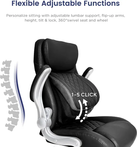 Vista 5 de Nouhaus Silla Ergonómica de Oficina de Cuero de Microfibra Premium, Soporte Lumbar Ajustable y Reposabrazos, Respaldo Alto, Cómodas Sillas