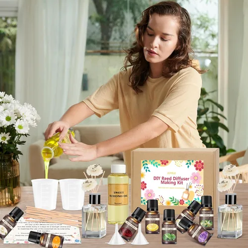 Vista 7 de JUYRLE Kit de difusor de varillas - Juego de difusor de varillas de flores para el hogar con aceite esencial, palos, botella de vidrio