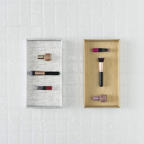 Vista 6 de Home Basics Bandeja de tocador para maquillaje, joyas, perfumes, cosméticos, organizador de baño (horizontal, tejido metálico)