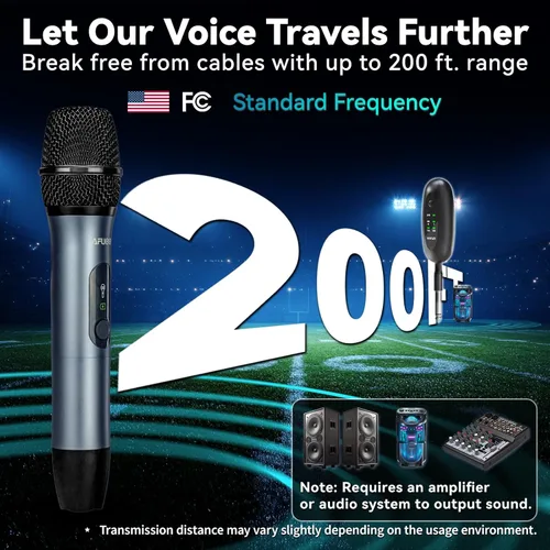 Vista 6 de Juego de micrófonos inalámbricos para cantar, discursos y eventos, receptor de doble micrófono de 2.4 GHz, 200 pies, bolsa de almacenamiento