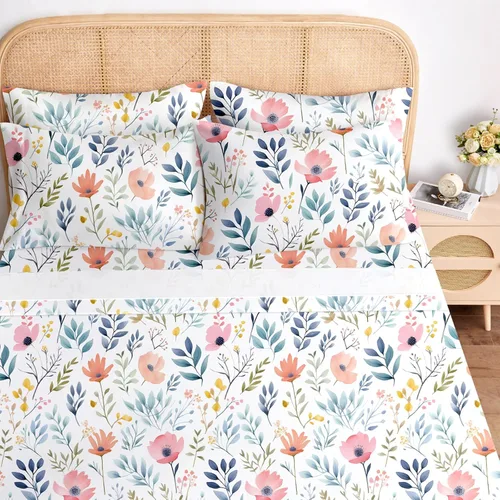 Vista 11 de BYSURE Juego de sábanas Queen de 6 piezas (verde Monstera Deliciosa), sábanas con patrón botánico de núcleo de cabaña, decoración de ropa de cama