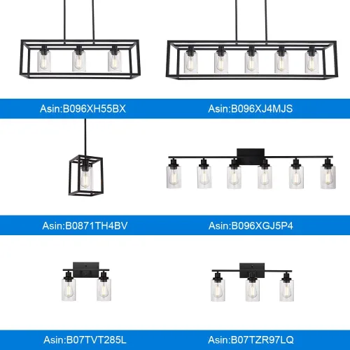 Vista 8 de MELUCEE Candelabro Industrial de 36.2 Pulgadas de Longitud para Isla de Cocina, Luminaria Rectangular de 5 Luces para Comedor Colgante con Acabado