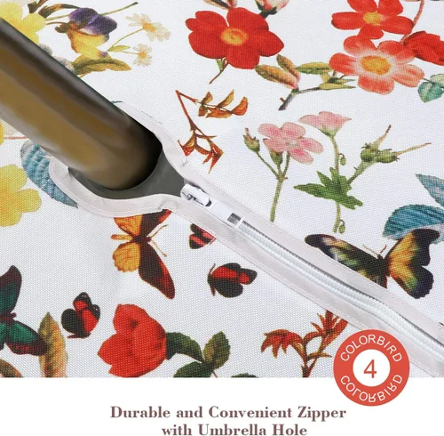 Vista 4 de ColorBird Mantel para exteriores con estampado botánico Spring Bloom, resistente al agua, a prueba de derrames, tela de poliéster con agujero