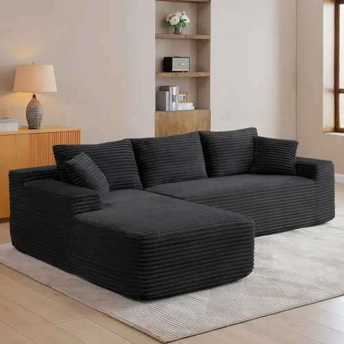 Sofá deshuesado de 95 pulgadas para sala de estar, sofá modular en forma de Negro+Izquierda
