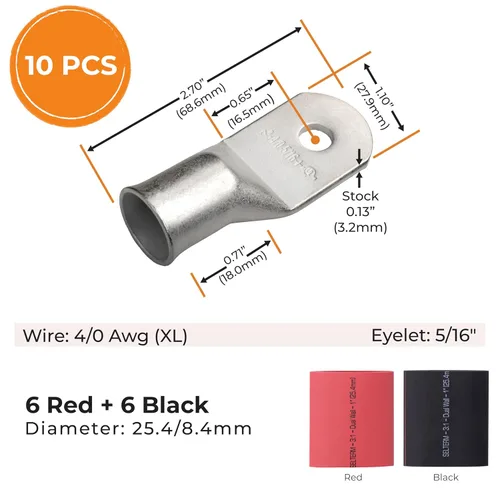 Vista 329 de SELTERM 5 piezas terminales de cable de cobre estañado 1/0 AWG perno de 1/2", extremos de cable de batería, terminales de anillo, conectores