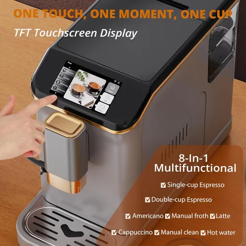 Vista 2 de GarveeLife Máquina de café expreso totalmente automática con espumador de leche integrado y molinillo de café, 15 ajustes de molienda, 20 barras