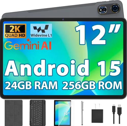 Vista 9 de Tablet 2026 de 12 pulgadas, tableta Android 15 con teclado - 24 GB de RAM, 256 GB de ROM, expansión de 2 TB, pantalla de 2000 x 1200, Octa-Core