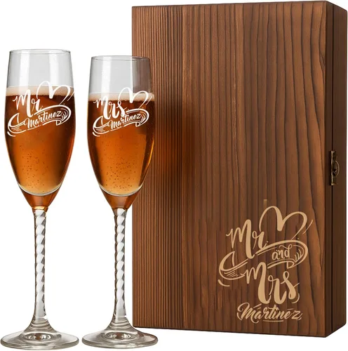 Vista 12 de Froolu Juego de vasos para tostados Mr & Mrs personalizados, caja de madera incluida (diseño #6)