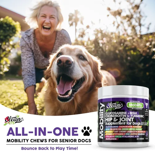Vista 7 de Clean Pets Suplemento de cadera y articulaciones para perros con glucosamina para perros + condroitina, cúrcuma, ácido hialurónico, MSM, aceite