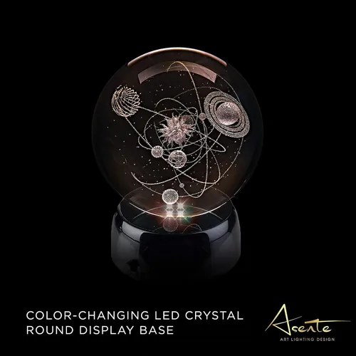 Vista 6 de Base de exhibición redonda de cristal de 4 LED con parte superior de espejo, soporte iluminado para arte de cristal, base de luz LED de 3 pulgadas
