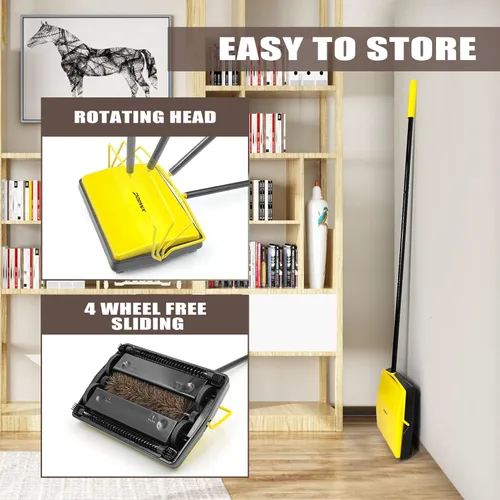 Vista 5 de Barredora de alfombra Dolanx de empuje manual con cepillo de crin de caballo, escoba de rodillo de piso electrostática sin electricidad para pelo