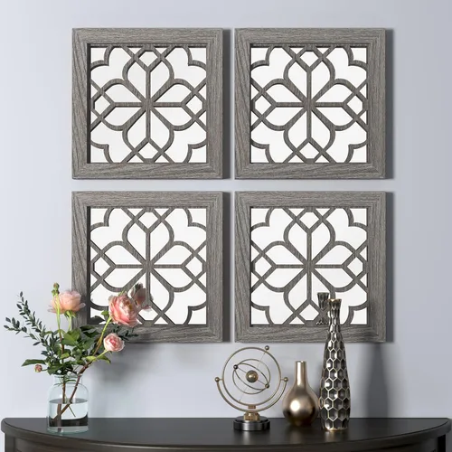 Vista 3 de 2 espejos cuadrados rústicos de pared, espejos de pared de granja, espejo de pared decorativo marrón para dormitorio, entrada, sala de estar