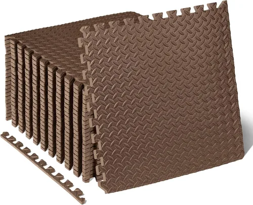 Vista 23 de ProsourceFit - Tapete de ejercicio tipo rompecabezas de ½ pulgada, losetas de espuma EVA entrelazadas para gimnasio en casa, para niños, crema, 24 x