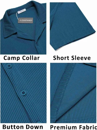 Vista 5 de COOFANDY Camisas casuales con botones para hombre, de manga corta, ajuste regular, a la moda, para campamento y playa