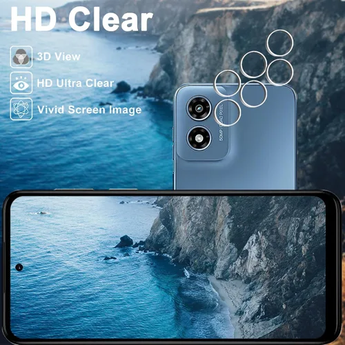 Vista 4 de [Paquete de 3+3] Protector de pantalla para Moto G Play 2024 + protector de lente de cámara, vidrio templado 9H, antiarañazos, fácil instalación