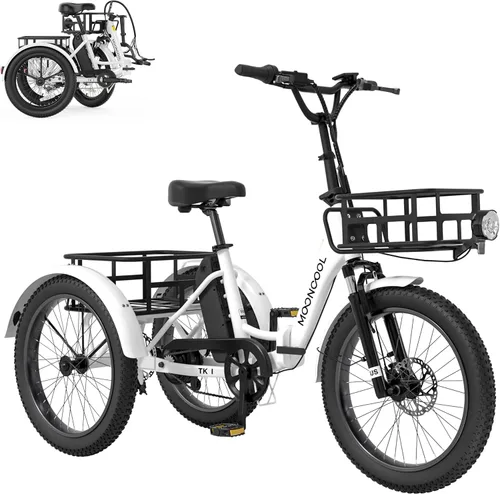 Vista 7 de MOONCOOL Foldable Electric Tricycle for Adults, 20" Aluminum Etrike Fat Tire, Peak 1000W 48V 15Ah Rear Differential, Front Suspension, 15.5MPH
