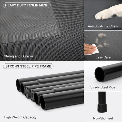 Vista 4 de Cama elevada refrescante para perros con protectores de piso antideslizantes y malla transpirable, hamaca cuna elevada para interiores y exteriores