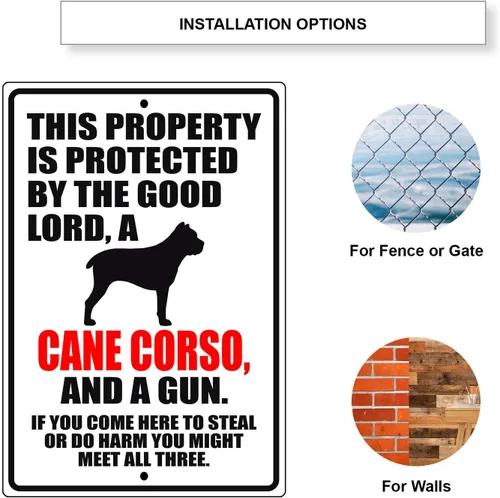 Vista 4 de Afterprints This Property is Protected by The Good Lord A Cane Corso Dog Unique Novelty Precaution Aviso de advertencia al aire libre Letrero