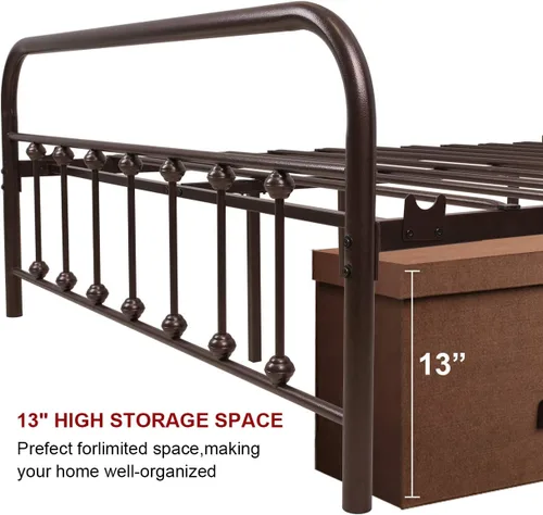 Vista 33 de TEMMER - Cama con estructura de tubos de metal de tamaño queen con cabecera, piecera y base de colchón de plataforma única, 8013 8033 8018.