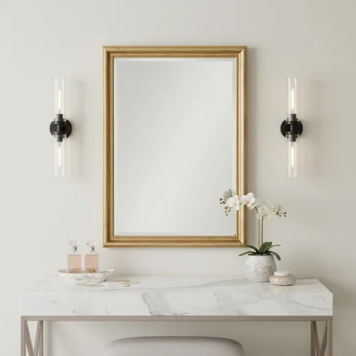 Vista 6 de Juego de 2 apliques de pared, lámparas de baño cableadas, iluminación de pared moderna para tocador de baño con pantalla de vidrio transparente