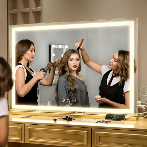 Vista 13 de FENNIO Espejo de tocador con luces – Espejo de maquillaje con luz LED de 15"x12.6", espejo de maquillaje grande con luces, pantalla táctil
