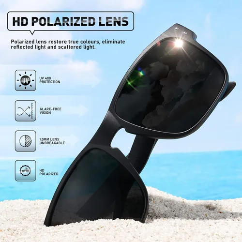 Vista 3 de Gafas de sol polarizadas para hombre y mujer, gafas de sol cuadradas retro para pesca, conducción, protección UV