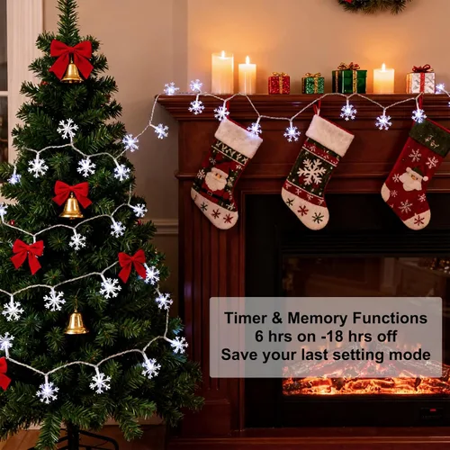 Vista 3 de Luces de Decoración de Navidad, 8 Modos y Temporizador con Control Remoto, 33 Pies 100 Luces LED Operadas con Pilas, Luces de Hadas Impermeables