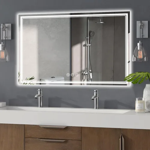 Vista 39 de Ratsamee Espejo de baño LED de 30x30 pulgadas con iluminación frontal y trasera (control independiente), espejo iluminado para pared de baño con 3